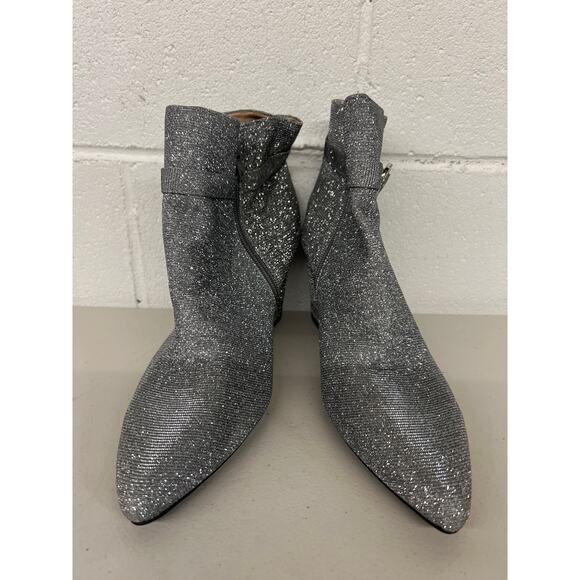 New Life style 9 silver metallic buckle heeled booties boot pointed toe buckle - Picture 2 of 6